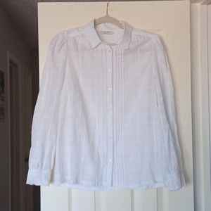 NWT Lucky Brand White Embroidered Collar Buttondown, Sz Medium